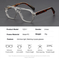 Monturas Ópticas de Moda, Gafas con Protección Anti Luz Azul, Monturas de Diseño Cuadradas de Metal con Doble Puente de Alta Calidad para Hombre