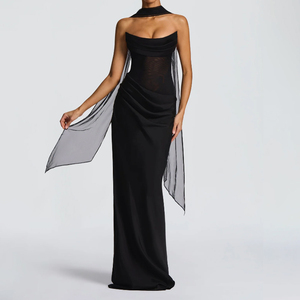 ZYHT 73492 Abito da Sera di Lusso Personalizzato in Raso per Donna <span class=keywords><strong>Vestito</strong></span> Lungo Elegante Senza Spalline Sexy da Festa <span class=keywords><strong>con</strong></span> <span class=keywords><strong>Guanti</strong></span> - Product Image 4
