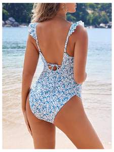 Traje de baño de maternidad para mujer Ditsy Floral Deep V Neck Backless Ruffle Trim <span class=keywords><strong>Embarazo</strong></span> Traje de baño de una pieza - Product Image 6