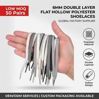 Lacets plats en polyester de 6 mm de qualité supérieure, double couche, creux, antidérapants, de remplacement pour baskets et chaussures décontractées, vente en gros usine