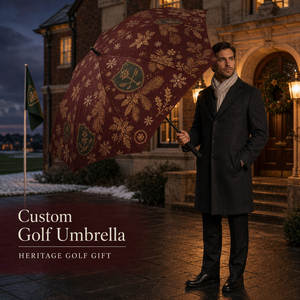 Parapluie de golf droit grand format, coupe-vent, pour extérieur, avec motif de sapin de Noël imprimé, design festif personnalisé - Product Image 4