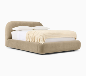 FERLY Minimalist Curved Edge Boucle <strong>Bed</strong> Cream Fabric Upholstered King <strong>Bed</strong> <strong>Frame</strong> with <strong>Low</strong> Profile for Hospitality Use - Product Image 5