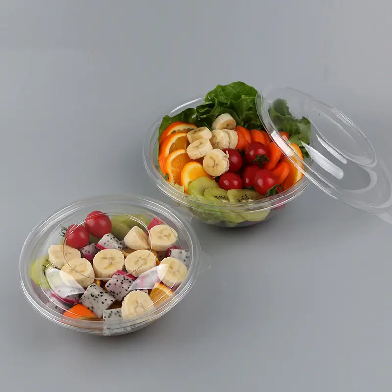 Contenitore per insalata usa e getta in plastica con coperchio insalatiera trasparente in vetro 24oz 32oz confezione di frutta trasparente per noodle