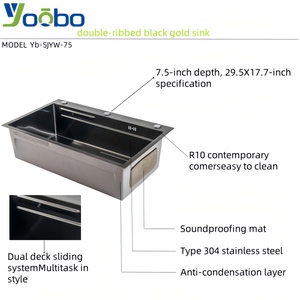 อ่างล้างจานเคลือบทองดำ สแตนเลส อ่างล้างจานอัจฉริยะ ลึก 7.5 นิ้ว - Product Image 2