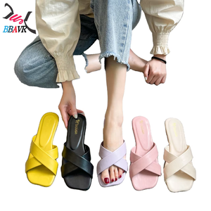 Sandalias Cruzadas de Moda para Mujer, Verano 2021, Color Caramelo Coreano, Punta Cuadrada, Suela Plana, Pantuflas para Mujer - Product Image 1