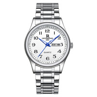 Montre à quartz étanche à grand cadran lumineux couleur or avec double calendrier pour personnes d'âge moyen et âgées