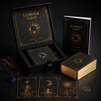 Fabricant de cartes de tarot personnalisées, jeu de cartes imperméable avec dorure or de luxe, impression OEM, ensemble professionnel avec boîte cadeau magnétique, vente en gros