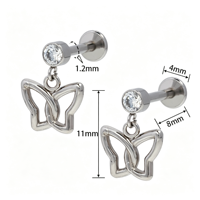 Boucles d'oreilles pendantes Freya en acier inoxydable 316L avec zircon cubique, à visser, pour piercing hélix, tragus, labret, pour femme