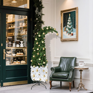 Sapin de Noël <span class=keywords><strong>à</strong></span> col crochu, bicolore vert et blanc, pliable et télescopique, article de décoration DIY pour les fêtes de Noël - Product Image 5