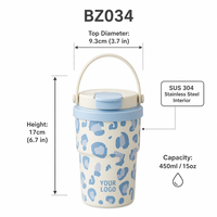 Mug isotherme à double paroi en acier inoxydable de 450 ml (15 oz), tasse de voyage anti-fuite avec couvercle sans BPA, durable