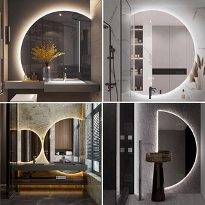 Modern Home Decor Half Moon Round Shape Led <b>Light</b> Smart Mirror Touch <b>Sensor</b> <b>Switch</b> Wall Bathroom Mirror - Product Image 6