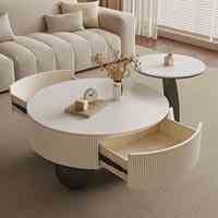 Table basse moderne ronde en pierre frittée, ensemble de tables basses pour salon, petit appartement, mobilier de maison