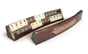 Ensemble de Rummi de placage de noyer naturel incrusté de mosaïque en bois massif elliptique fait à la main, ensemble de Cube de rami, ensemble de jeu Okey, rami de tuile - Product Image 4