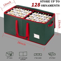Boîte de rangement pour décorations de Noël imperméable avec séparateurs, capacité de 128 décorations de 3 pouces, organisateur à double fermeture éclair, poches supplémentaires en tissu