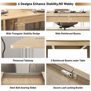 Bàn ăn mở rộng cho 6-10 người, bàn ăn bằng gỗ hiện đại cho các cuộc tụ họp, cuộc họp cho nhà bếp nhỏ - Product Image 4