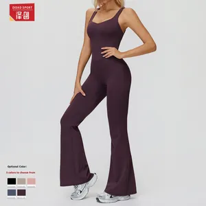 Tuta da Yoga spazzolata Cross-Back con Design a gamba larga leggermente svasata per <span class=keywords><strong>sport</strong></span> anti-sudore - Product Image 2