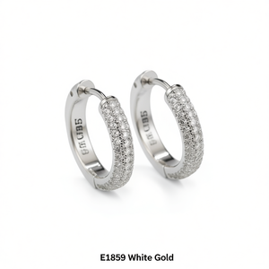 E1859 Orecchini a cerchio in oro bianco con micro inserto di strass in cristallo per l'uso quotidiano da donna, stile classico - Product Image 1