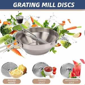 Molino Manual de Alimentos de Acero Inoxidable con 3 Discos, Licuadora de Cocina para Triturar y Rallar Frutas y Verduras, Picadora de Alimentos - Product Image 2