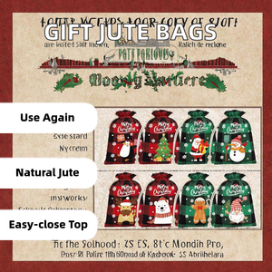 Sacs cadeaux de Noël 2026 réutilisables imprimés en jute avec poignée en corde et cordon de serrage pour le shopping - Product Image 2