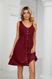Hot Sale Fashion Low Price Buttons <strong>V</strong> <strong>Neck</strong> Summer Casual Custom Smock Vintage Boho <strong>Dress</strong> - Product Image 3
