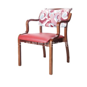 <b>Dining</b> Chair With Bentwood Armrests Red Seat And Patterned Back For Senior Living Spaces - Product Image 1