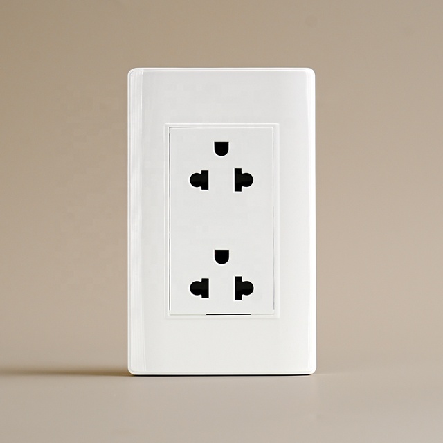 Thailand 3 Pins Socket 15A Universal Power Jack AC 250V 118*72mm Stainless Steel Plate Double Jack Power Wall Outlet