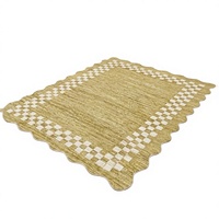 Tapis tufté lavable 5x7 avec bordure à carreaux, antidérapant, résistant aux taches, design bohème moderne pour salon et salle à manger