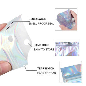 En stock <span class=keywords><strong>Yin</strong></span> y <span class=keywords><strong>Yang</strong></span> Bolsa de impresión holográfica + transparente Mylar Bolsa Ziplock Resellable Biodegradable Embalaje Bolsas de plástico - Product Image 1