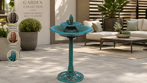 <span class=keywords><strong>Fontaine</strong></span> d'eau extérieure <span class=keywords><strong>solaire</strong></span> en résine écologique, résistante aux intempéries, avec sculpture de oiseaux et de poissons sautant sur piédestal vert antique - Product Image 6