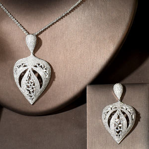 Hibide แฟชั่นหรูหราหยดน้ำ CZ zircon สร้อยคอแต่งงานต่างหูชุดเครื่องประดับสำหรับผู้หญิงสร้อยคอ N-1885ของผู้หญิงแอฟริกัน - Product Image 3