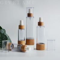 Grosir Botol Semprot Plastik ABS Transparan Bentuk Bulat 30Ml 50Ml 100Ml dengan Tutup Pompa Kayu Bambu untuk Perawatan Kulit