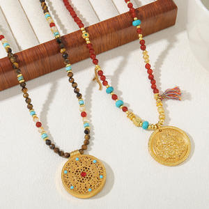 Collar de Moda con Colgante de la Brújula de los Ocho Tesoros de Huang Caishen, Cuentas de Ágata de Ojo de Tigre de Piedra Natural, Estilo Chino para Mujer - Product Image 1