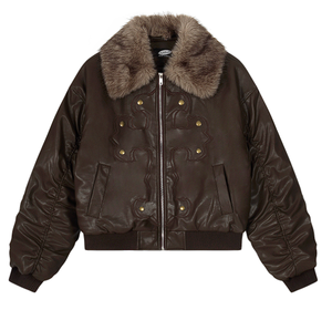 Chaqueta de Cuero Vacuno de Invierno de Alta Calidad, Corte Entallado, Estilo Bomber, Cuello Alto, Múltiples Bolsillos, Cremallera, Estilo Motero, Tinte Liso - Product Image 1