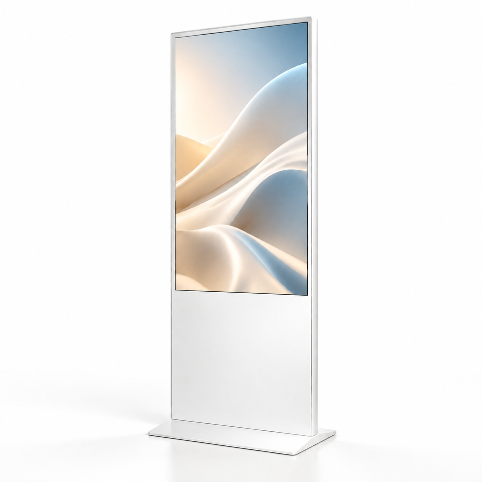 Pearl White 65 Inch Floor Standing Advertising Display Screen Vertical ...