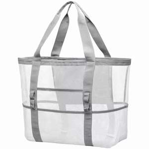Sac de courses en filet réutilisable de grande capacité, sac fourre-tout multi-poches pour la plage, séparation des vêtements secs et humides - Product Image 1