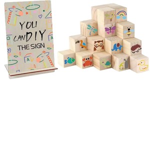 Kit de juego de bloques para baby shower de 117 piezas, incluye 52 bloques de madera, 24 marcadores, 1 cartel de juego, 40 plantillas y pintura (Kraft) - Product Image 4