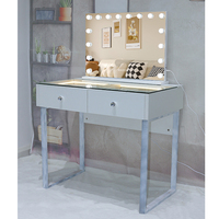 Chambre à coucher utilisation hôtel appartement stockage moderne Simple 2 tiroirs commode avec jambe en fer maquillage vanité miroir chaise panneau de Style bois