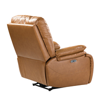 Sillón Reclinable Eléctrico Individual de Cuero Genuino para Sala de Estar Moderna con Cargador USB