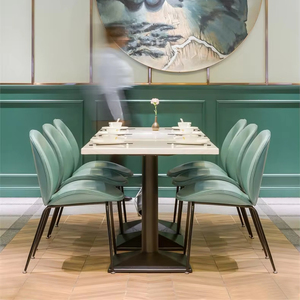Tavoli da pranzo di lusso moderno Set di sedie per alberghi club caffè salotti retrò imbottiti mobili in legno massiccio in tessuto - Product Image 6