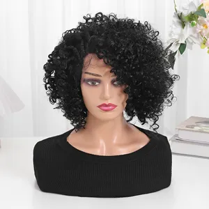 Nieuwe Mode Krullende Afro Pruiken Voor Zwarte Vrouwen 13 Inch Zachte Afro Puff Pruiken Voor Dagelijkse Partij Cosplay Afro 13X4 Lace Front Pruik