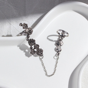 Anillos Vintage Negros para Mujer, Anillo de Dedo Medio con Diseño de Hojas y Flores Turcas - Product Image 5