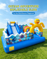 Castillo Inflable Comercial con Tobogán y Obstáculos para Niños, Diseño de Pulpo Amarillo, Ecológico, Marca AIER