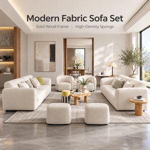 VB Contemporary Cream Fabric <b>Sofa</b> Set Solid <b>Wood</b> <b>Frame</b> High Density Foam Cushions Modern 3 Seater Couch <b>for</b> Luxury Living Room - Product Image 4