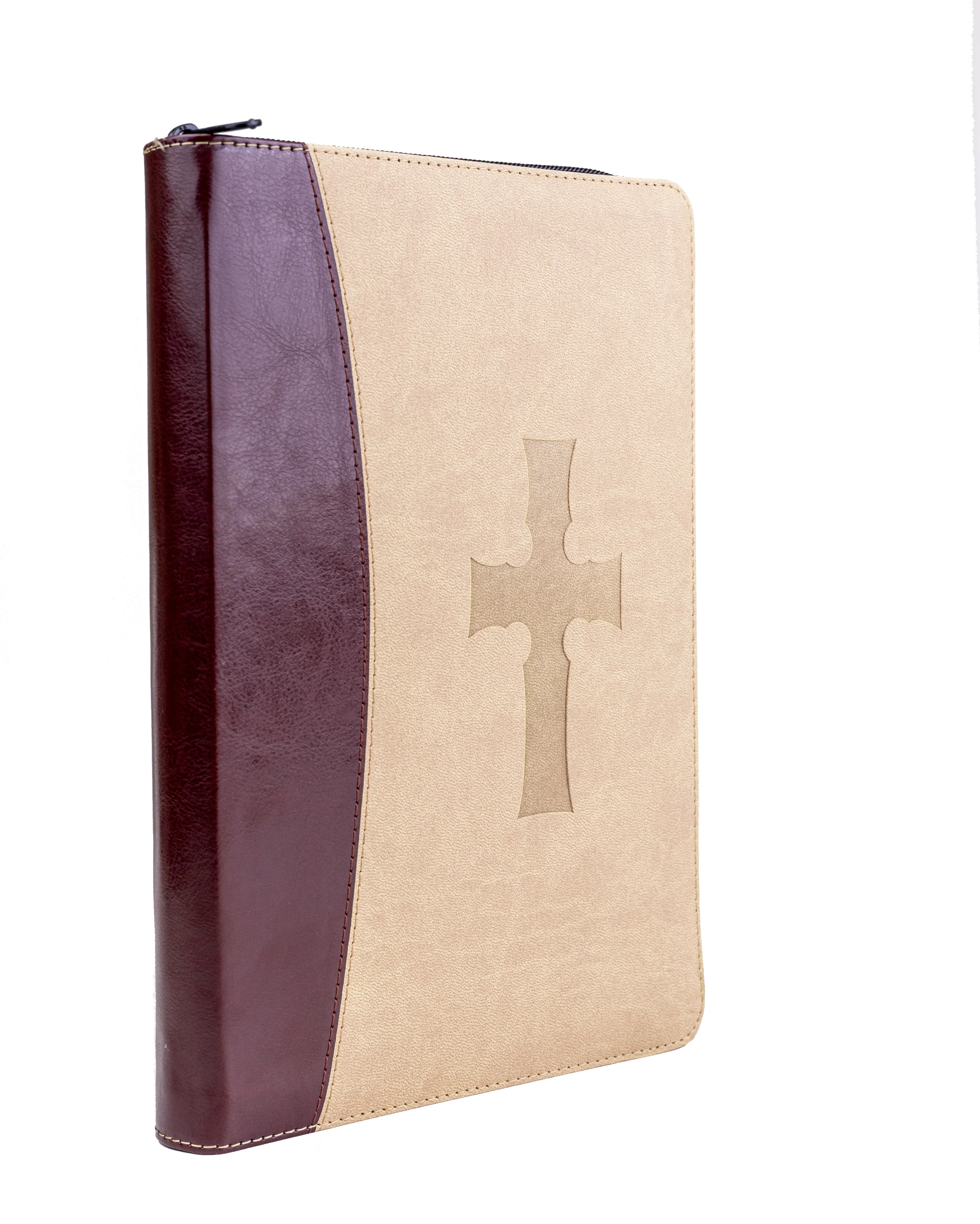 Novo design com logotipo personalizado estampado em couro PU inspirador protetor de oração presente com zíper capa Bíblia Sagrada