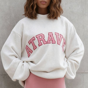 Chất Lượng Cao Tùy Chỉnh Nặng Bông Lông Cừu Áo Cho Phụ Nữ Thêu Thả Vai Quá Khổ Mock Cổ Áo - Product Image 2