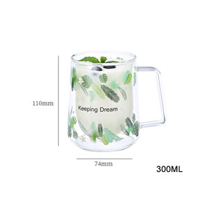 Set di Tazze in Vetro con Stampa di Foglie Tropicali, Design 'Keeping Dream' con Manico per Tè e Latte, Articoli per la Cucina e la Casa - Product Image 4