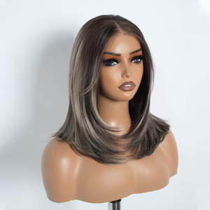 Perruque Synthétique Ombrée <span class=keywords><strong>Blonde</strong></span> sans Colle, Bonnet Ouvert 13x4, Avant en Dentelle Pré-Épilée, Fibre Résistante à la Chaleur, Dentelle HD - Product Image 6