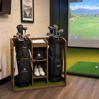Support de présentation moderne à 1 niveau pour sacs de golf en acier au carbone de qualité professionnelle, avec plusieurs fentes, finition thermolaquée, pour la vente en gros
