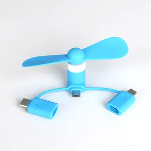 Universele 3 In 1 Ventilator Kleurrijke Usb Mobiele Telefoon Ventilator Ondersteuning Custom Logo Draagbare Mini Fan Voor Android En Type-C