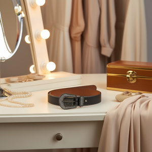 Cintura in Pelle con Mezza Fibbia e Strass 3.8x105cm Accessorio Moda Donna - Product Image 3